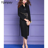 Yipinpay 2023 Spring Elegant Fashion Long Sleeve Black Evening Dress Women Office Lady Empire A-Line Work Dresses Party Vestidos