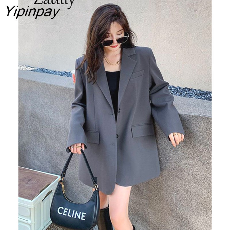 Yipinpay 2023 Winter New In Korea Style Long Sleeve Women Blazer Office Lady Loose Solid Suit Work Blazers Spring Female Coat