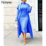 Yipinpay Women's Flannel Velvet Bodycon Midi Dress Long Cardigan Coat Matching Set Vintage Open Stitch Lapel Collar Long Sleeve Cardigan