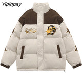 Yipinpay Women Parkas Embroidery Graphic Star Zipper Cardigan Coats Winter Down Jacket Streetwear Oversized Fashion Long Sleeve Clothes