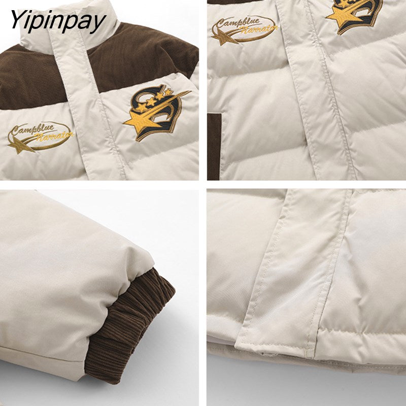 Yipinpay Women Parkas Embroidery Graphic Star Zipper Cardigan Coats Winter Down Jacket Streetwear Oversized Fashion Long Sleeve Clothes