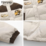 Yipinpay Women Parkas Embroidery Graphic Star Zipper Cardigan Coats Winter Down Jacket Streetwear Oversized Fashion Long Sleeve Clothes