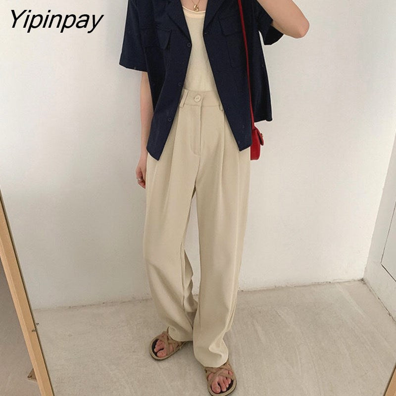 Yipinpay 2023 Autumn Fashion Wide Leg Women Classic Suit Pants Office Lady Elegant Casual Black Trousers Female High Wasit Pants