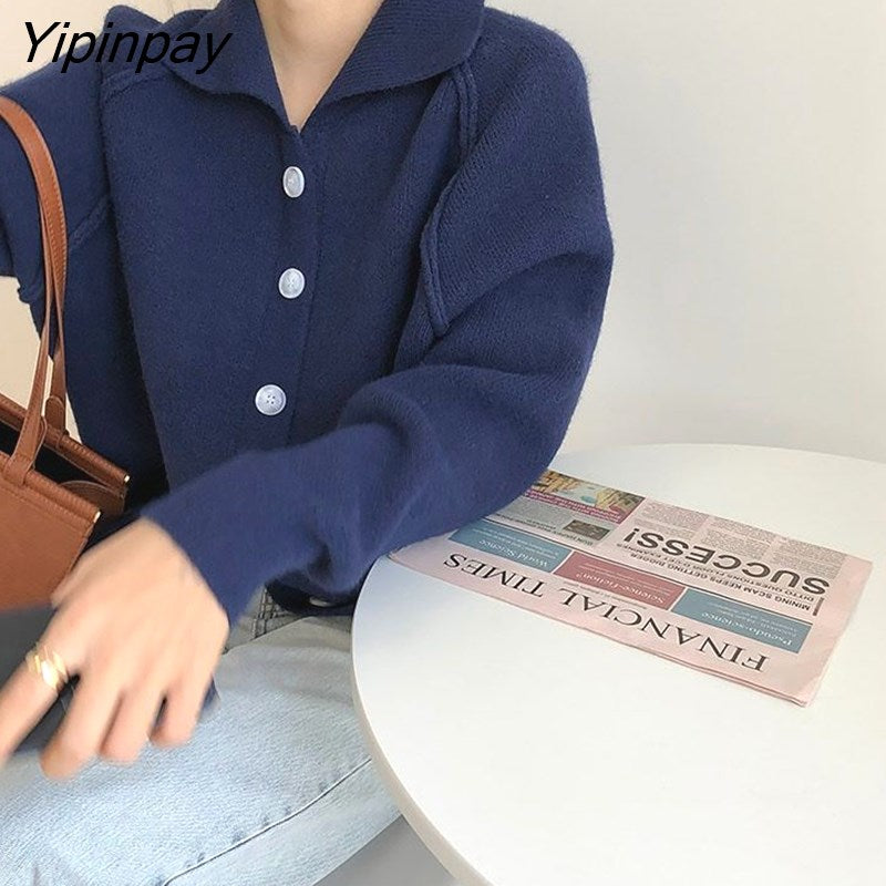 Yipinpay 2023 Winter Korean Style Long Sleeve Sweater Women Casual Button Up Knit Ladies Cardigan Coat Female Clothing Tops