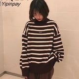 Yipinpay Winter Chic Pullover Women Striped Turtleneck Loose Knitwear Sweater Trendy Ulzzang Warm Student INS Coat Soft Daily Jumper