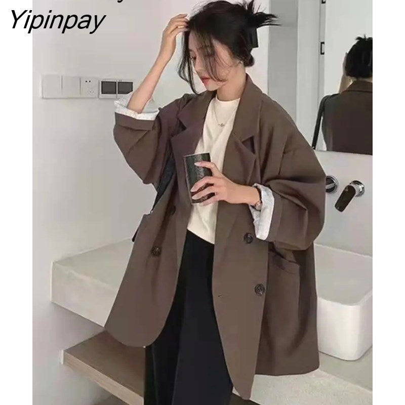 Yipinpay 2023 Autumn Casual Long Sleeve Blazer Women Korean Style Oversize Ladies Suit Blazers Work Female Clothing Jacket Coat