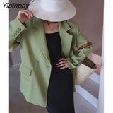 Yipinpay 2023 Autum Oversize Long Sleeve Green Women Blazer Office Lady Solid Work Suit Blazers Work Female Clothing Jackets Coat