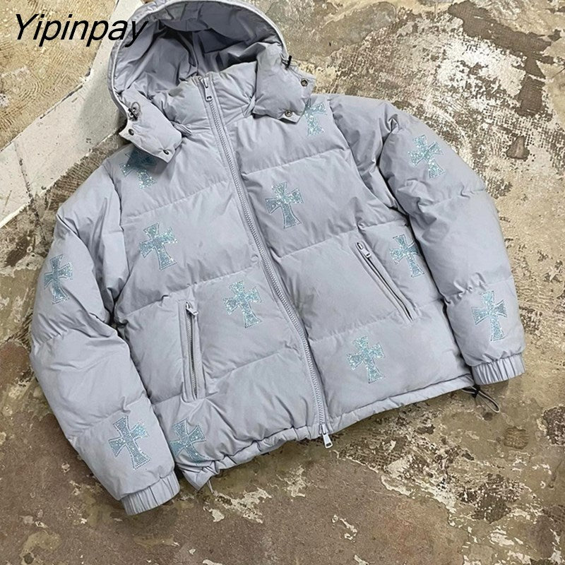Yipinpay Women's Thickening Down Jacket Water and Wind-Resistant Breathable Y2K Coat Big Size Men Punk Hoodies Jackets Grunge clothing