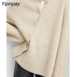 Yipinpay Winter Minimalist Style Irregular Button Up Women Sweater Chic Solid Knit Ladies Cardigan Coat Female Clothing Outwear