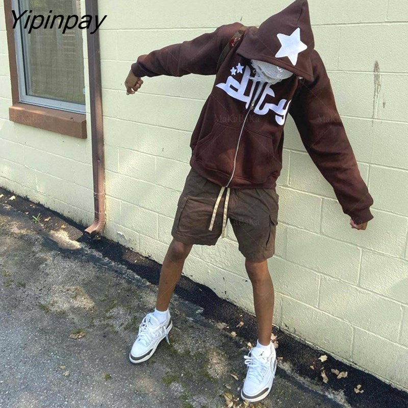 Yipinpay Hoodie Fashion Star graphics Print Men's hoodies Sweatshirt gothic Sport Coat Long Sleeve Oversized hoodie jacket Tricolor 319-1