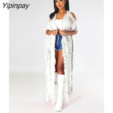 Yipinpay Women's Elegant knitted Ribbed Short Sleeve Tassel Maxi Long Cardigan Sweater 2023 Fashion chic Hole Capes Ponchos Outcoat