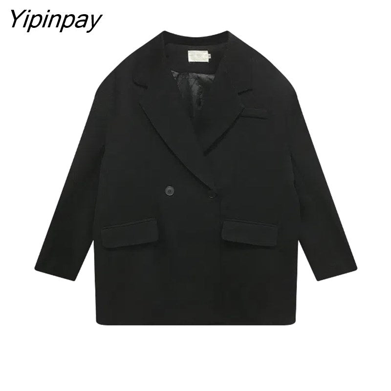 Yipinpay 2023 Autum Oversize Full Sleeve Long Black Blazer Women Korean style Solid Suit Blazers Winter Female Clothing Coat