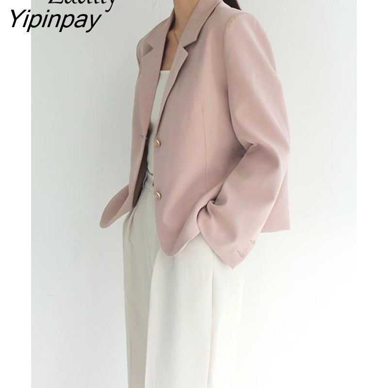 Yipinpay 2023 Autumn Korean Style Long Sleeve Pink Blazer Women Casual Fashion Ladies Suit Female Work Clothing Coat Jacket