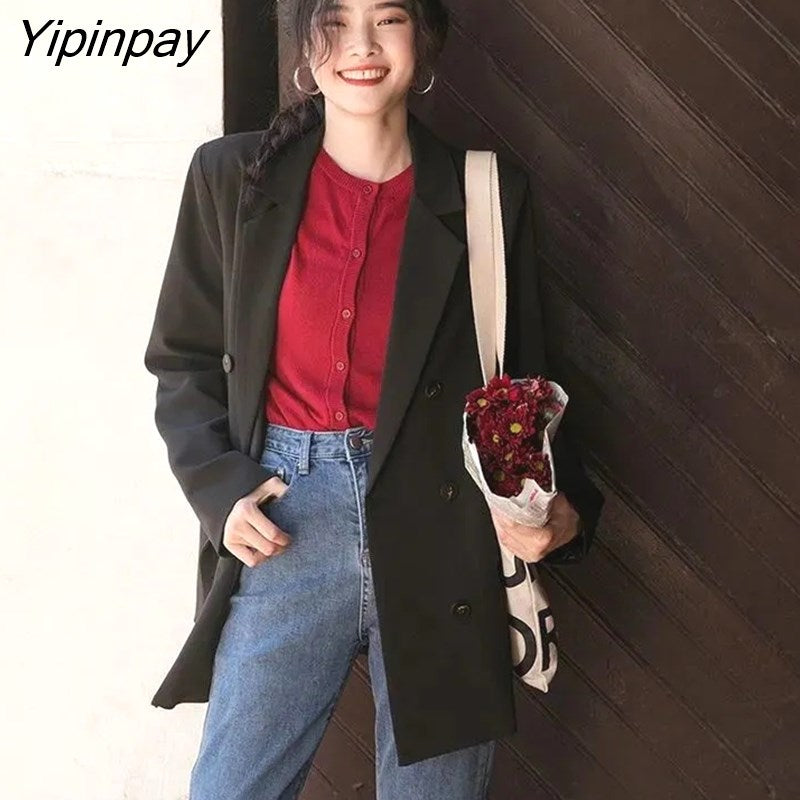 Yipinpay 2023 Autumn Korean Style Long Sleeve Pink Women Blazer Office Lady Suit Blazers Work Winter Female Loose Clothing Coat