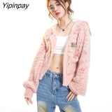 Yipinpay 2023 Winter Casual Long Sleeve Women Short Sweater Korean Style Zipper Up Ladies Knit Cardigan Coat Female Clothing Tops