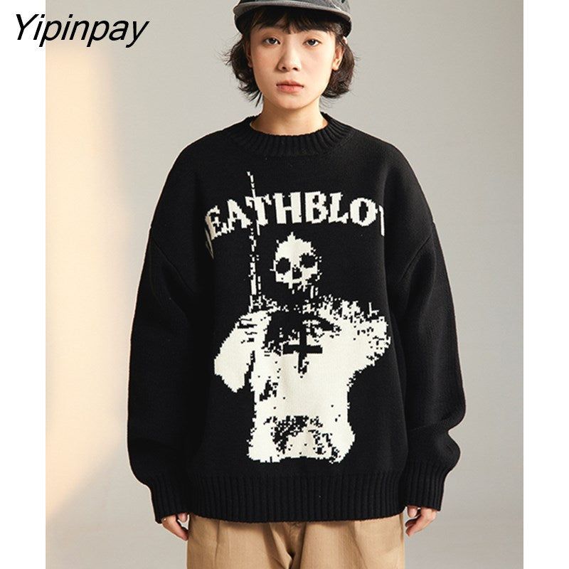 Yipinpay Sweater Women Y2k Tops Long Sleeve Jumper Knitted Skulls Coats Autumn Korean Gothic Grunge Harajuku Pullover Clothing