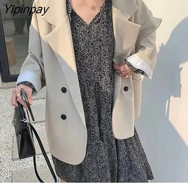 Yipinpay 2023 Autumn Casual Long Sleeve Blazer Women Korean Style Oversize Ladies Suit Blazers Work Female Clothing Jacket Coat