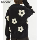Yipinpay 2023 Winter New In Vintage Floral EmbroideryLoose Women Knit Cardigan Korea Style Button Up Ladies Sweater Coat Clothing