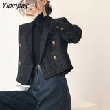 Yipinpay Korean Style Long Sleeve Plaid Blazer Women 2023 Autumn Casual Short Ladies Suit Blazers Female Clothing Coat Jacket