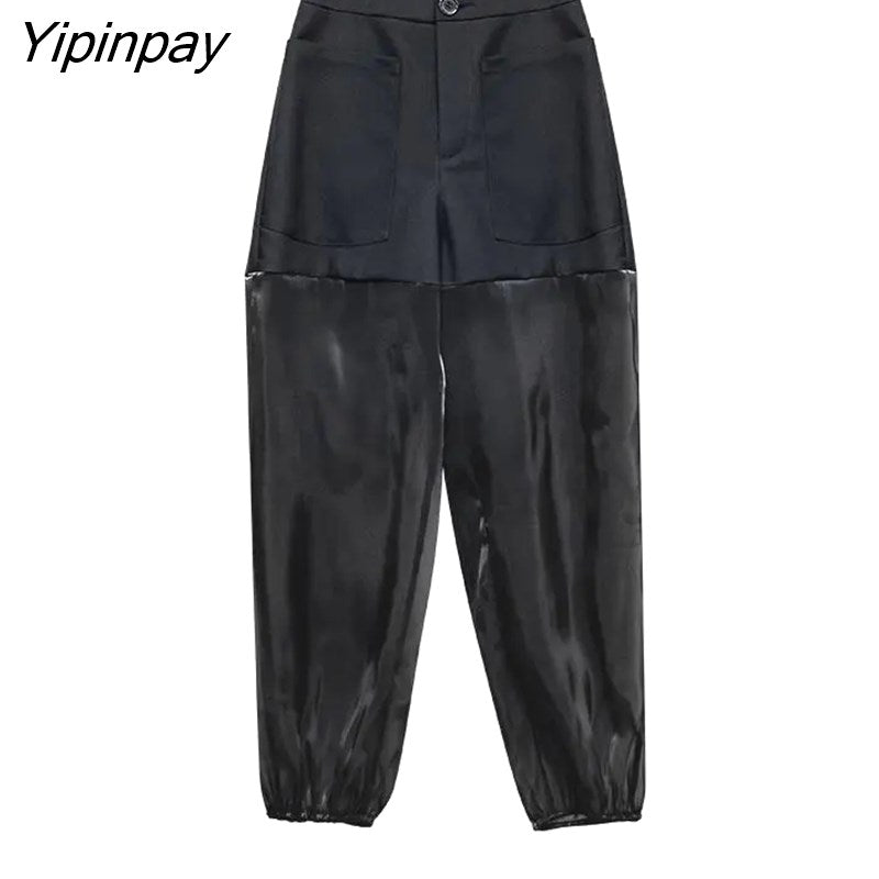 Yipinpay 2023 Summer Street Style Patchwrok Transparent Pants Women Y2K Hip Hop Gauze Hight Waist Black Ladies Harem Pants