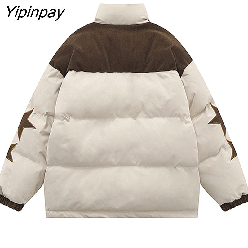 Yipinpay Women Parkas Embroidery Graphic Star Zipper Cardigan Coats Winter Down Jacket Streetwear Oversized Fashion Long Sleeve Clothes