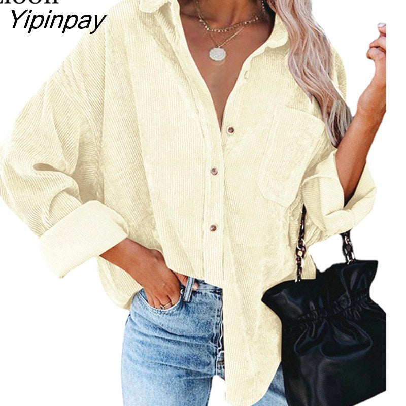 Yipinpay Baggy Cardigan Shirt Coats And Jackets Button Up Pockets Autumn 2023 Streetwear Sexy Thin Coat Women Loose Outerwear