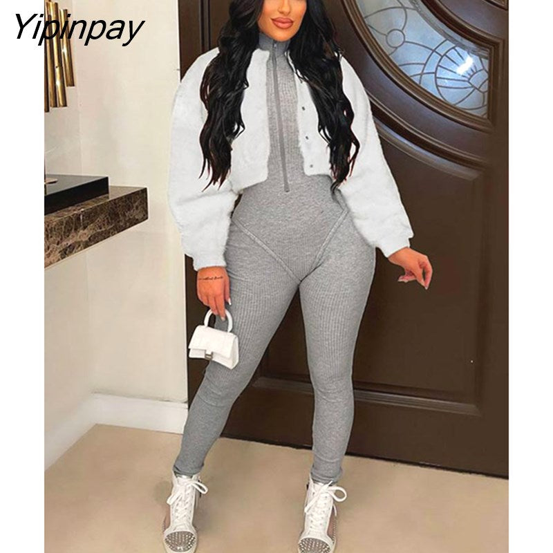 Yipinpay Women Solid Color Faux Fur Warm Coat Autumn Winter Fashion Long Sleeve Imitation Rabbit Fur Jackets Casual Single Breasting Tops