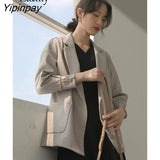 Yipinpay 2023 Autumn Korean Style Long Sleeve Blazer Women Minimalist Style Loose Ladies Suit Blazers Female Clothing Coat Jacket