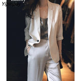 Yipinpay Korean Style Nine Quarter Sleeve Women Blazer Office Lady Slim Ladies Suit Blazers 2023 Autumn Work Female Clothing Coat