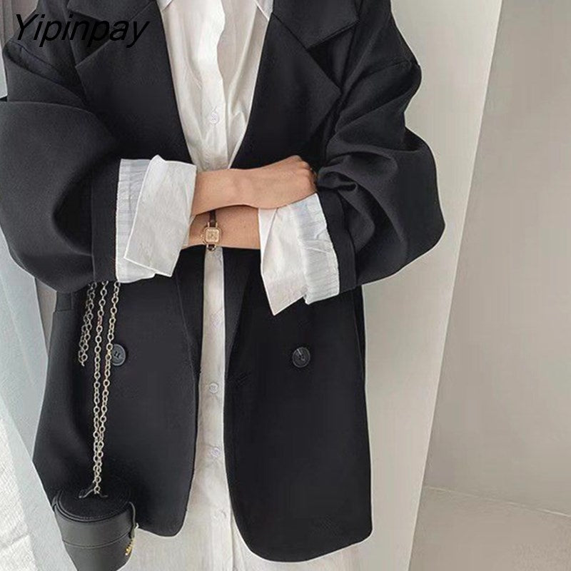 Yipinpay 2023 Autumn Casual Long Sleeve Blazer Women Korean Style Oversize Ladies Suit Blazers Work Female Clothing Jacket Coat