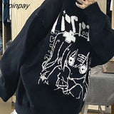 Yipinpay Women's Sweater Oversize Y2k Tops Long Sleeve Jumper Autumn Anime Pullover Goth Streetwear Knitted Coat Vintage Kawaii Clothing