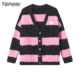 Yipinpay 2023 Winter Korean Style Long Sleeve Women Knit Cardigan Coat Casual Button Up Striped Loose Ladies Sweater Female Tops