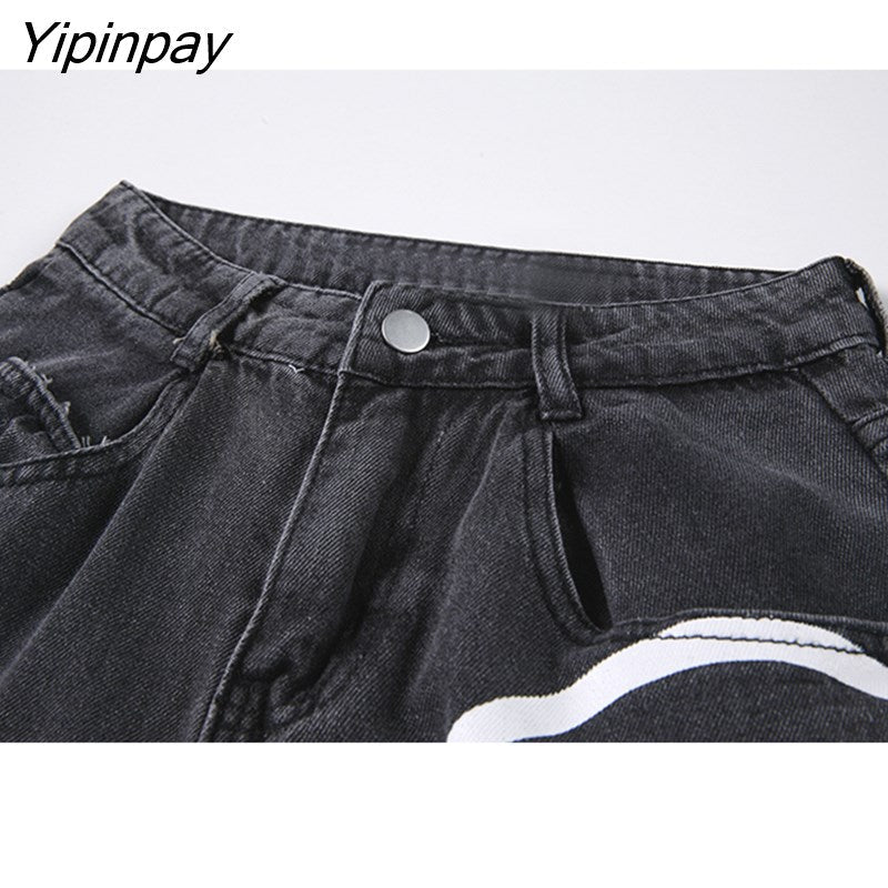 Yipinpay New Spring Fashion Ins Street Hip-hop Y2K Printing Wash Jeans Loose Casual Denim Wide Leg Pants Tide Woman Long Trousers