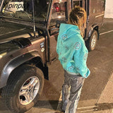 Yipinpay Women Y2k Cross Zip Hoodie Rhinestone goth Sweatshirt Sport Coat Gothic Long Sleeve Oversized hoodie jacket Men's hoodies