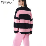 Yipinpay 2023 Winter Korean Style Long Sleeve Women Knit Cardigan Coat Casual Button Up Striped Loose Ladies Sweater Female Tops