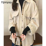 Yipinpay 2023 Winter Minimalist Long Sleeve Corduroy Shirt Women Korean Style Button Up Ladies Blouse Coat Female Clothing Tops