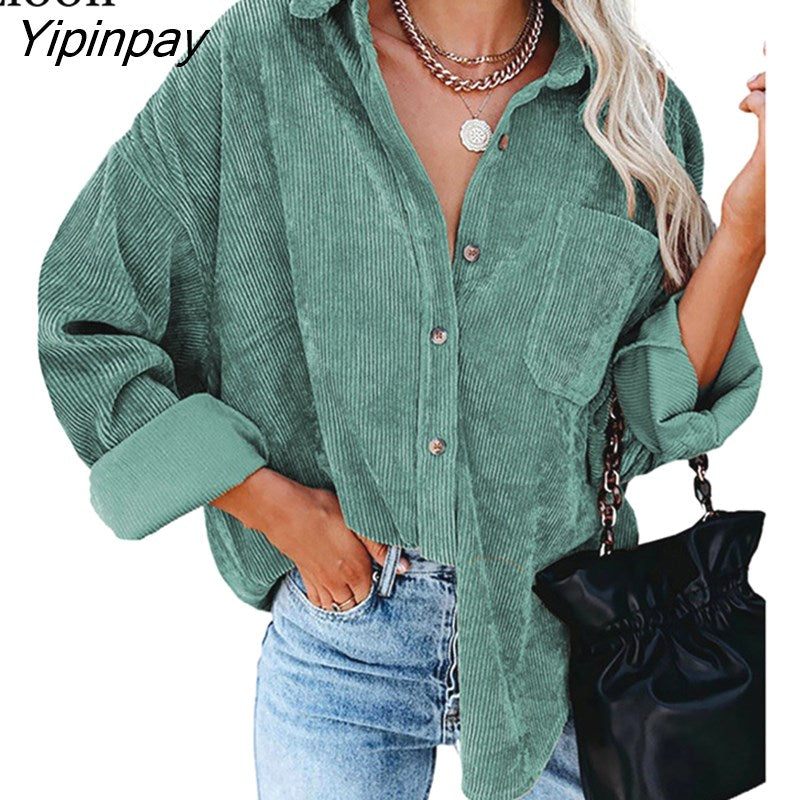 Yipinpay Baggy Cardigan Shirt Coats And Jackets Button Up Pockets Autumn 2023 Streetwear Sexy Thin Coat Women Loose Outerwear