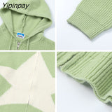 Yipinpay Women's Sweater Hoodies Cardigans Star Knit Long Sleeve Top Oversized Winter Coats Korean Fashion Jumper Y2k Streetwear Clothes