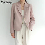Yipinpay 2023 Autumn Korean Style Long Sleeve Pink Blazer Women Casual Fashion Ladies Suit Female Work Clothing Coat Jacket