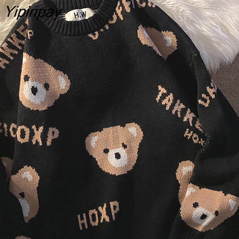 Yipinpay Women Sweaters Oversize Pullover Kawaii Bear Coat Jacket Knitted Y2k Tops Korean Long Sleeve Harajuku Dropshipping Clothing 319-2