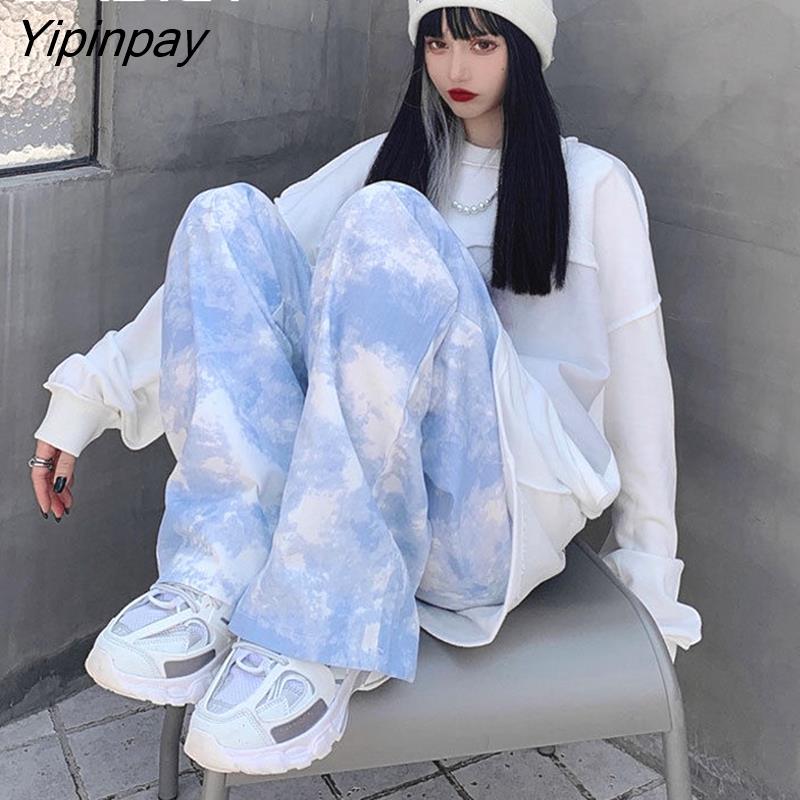 Yipinpay Street Sytle Loose Tie Dye Print Women Long pants Y2K Elastic Waist Wide Leg Pant 2023 Summer Harajuku Female Trousers