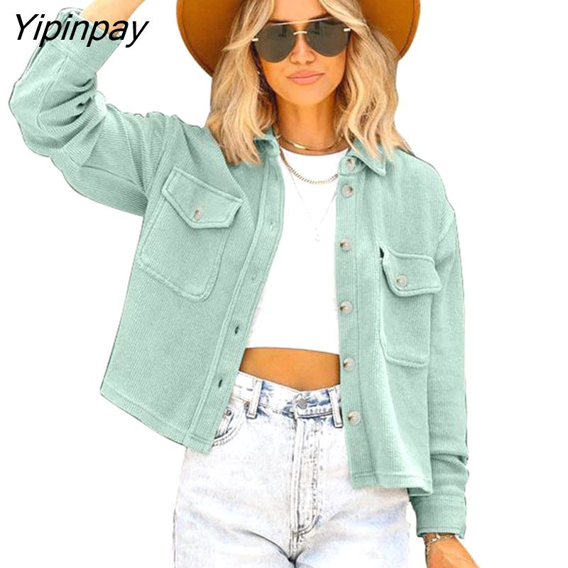 Yipinpay 2023 Winter New In Corduroy Long Sleeve Short Shirt Women Casual Thick Loose Button Woman Coat Blouse Warm Clothing Top