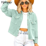 Yipinpay 2023 Winter New In Corduroy Long Sleeve Short Shirt Women Casual Thick Loose Button Woman Coat Blouse Warm Clothing Top