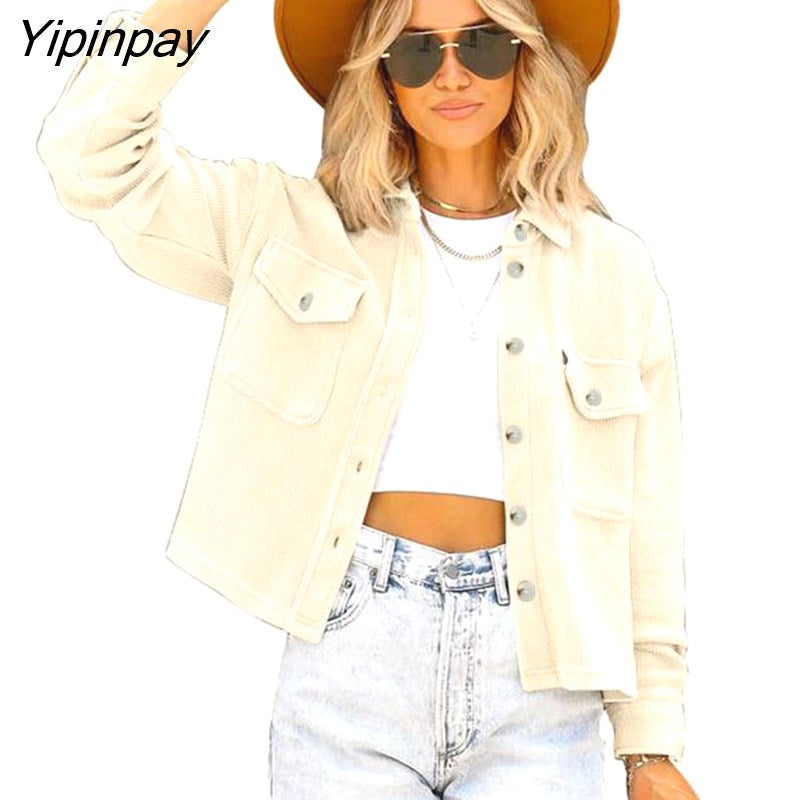 Yipinpay 2023 Winter New In Corduroy Long Sleeve Short Shirt Women Casual Thick Loose Button Woman Coat Blouse Warm Clothing Top