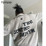 Yipinpay 2023 Winter Streetwear Long Sleeve Zipper Knit Cardigan Women Letter Appliques Oversize Ladies Sweater Casual Female Coat