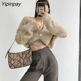 Yipinpay 2023 Winter Sexy Mohair Long Sleeve Button Up Women Cardigan Korea Style Solid Ladies Short Sweater Coat Party Clothing