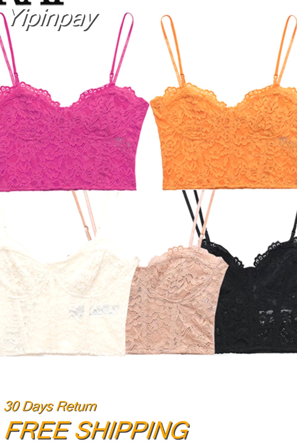 Yipinpay 2023 Black Lace Top Female Sexy Corset Crop Top Women Woman Orange Cut Out Tank Tops Backless Summer Bustier Tops Y2k Camis