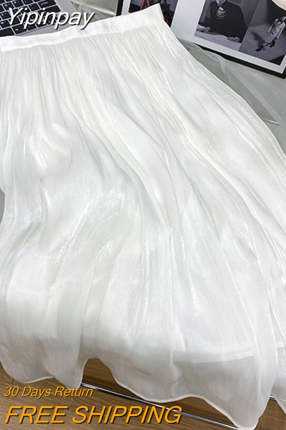 Yipinpay 2023 New Stylish Chiffon Pleated Skirt Women Solid Color Elegant Luxury Princess Fairy Midi Skirts Ladies Gentle Jupes