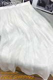 Yipinpay 2023 New Stylish Chiffon Pleated Skirt Women Solid Color Elegant Luxury Princess Fairy Midi Skirts Ladies Gentle Jupes