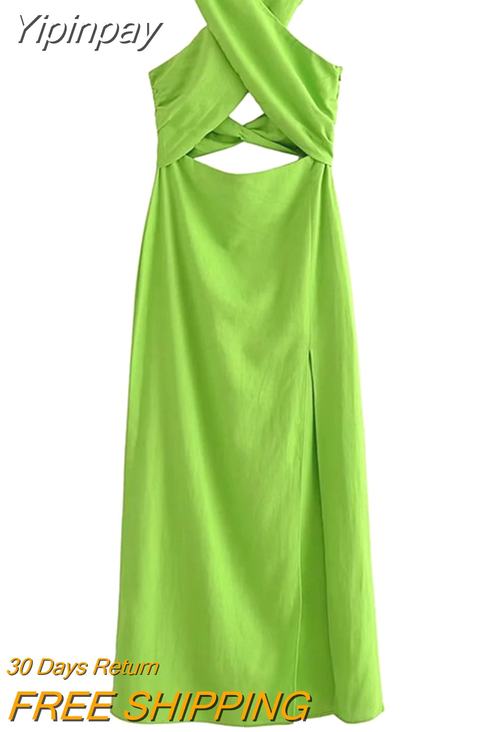 Yipinpay 2023 Cut Out Halter Dress Woman Green Backless Long Dress Women Summer Sexy Party Dresses Holiday Off Shoulder Midi Dresses